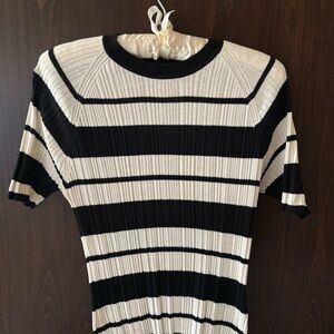 Jason Wu Black and Off-White Ribbed Knit Top (size L )